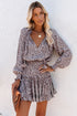 V Neck Long Sleeve Tie Waist Mini Dress